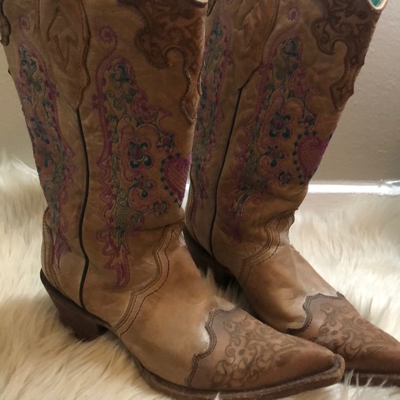 CORRAL brown with pink heart lace boots western - Picture 3 of 8